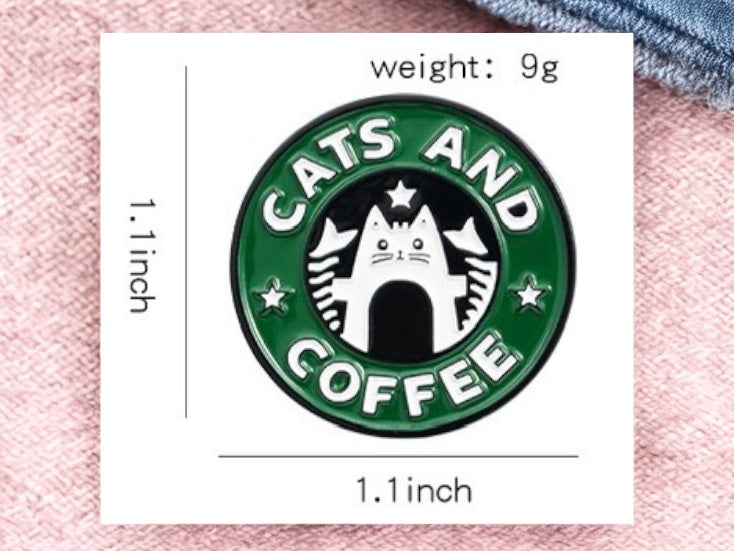 Pin's Broche Email | Cats and Coffee | Starbucks Humour | Amoureux des Chat | Kawaii | Fun Badge