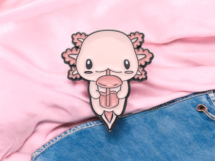 Pin's Broche Email | Amphibiens | Axolotl Smootie | Kawaii | Fun | Humour Mignon