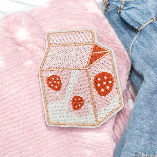 Tissu Broderie | Patch Ecusson Thermocollant Brique Fraise | Pink Girl  | Kawaii | Mignon Dessin Animé