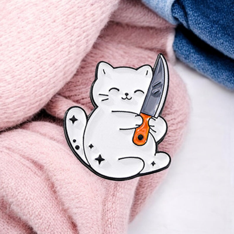 Pin's Broche Email | Chat Couteau | Chat | Cute Mignon | Humour Fun | Kawaii