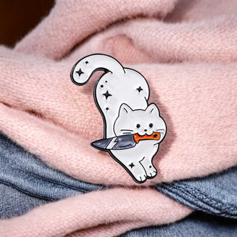 Pin's Broche Email | Chat Couteau | Chat | Cute Mignon | Humour Fun | Kawaii