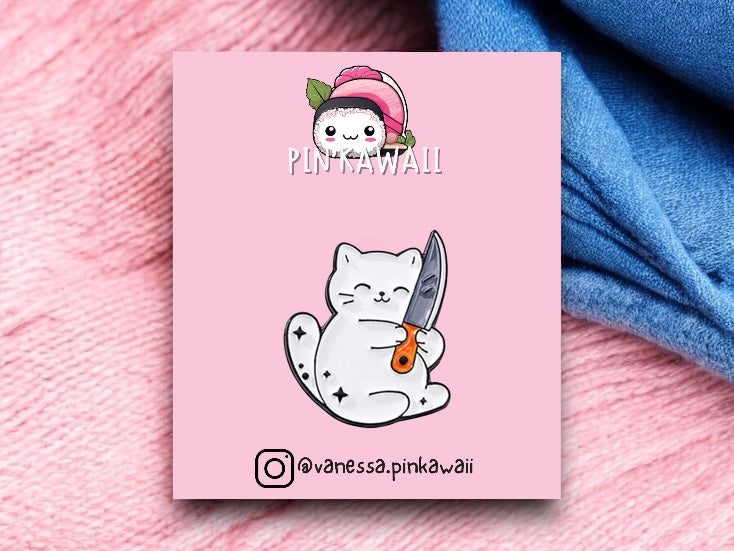 Pin's Broche Email | Chat Couteau | Chat | Cute Mignon | Humour Fun | Kawaii