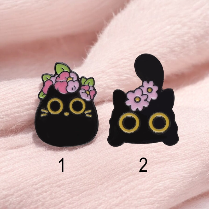 Pin's Broche Email | Chats Fleurs sur la tête | Chaton Mignon | Kawaii | Fun | Humour