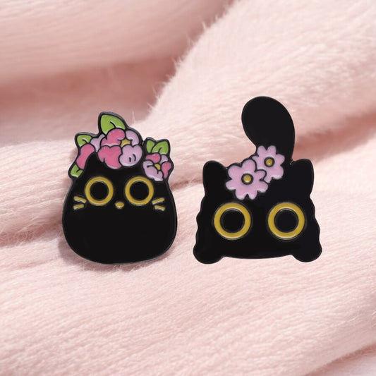 Pin's Broche Email | Chats Fleurs sur la tête | Chaton Mignon | Kawaii | Fun | Humour