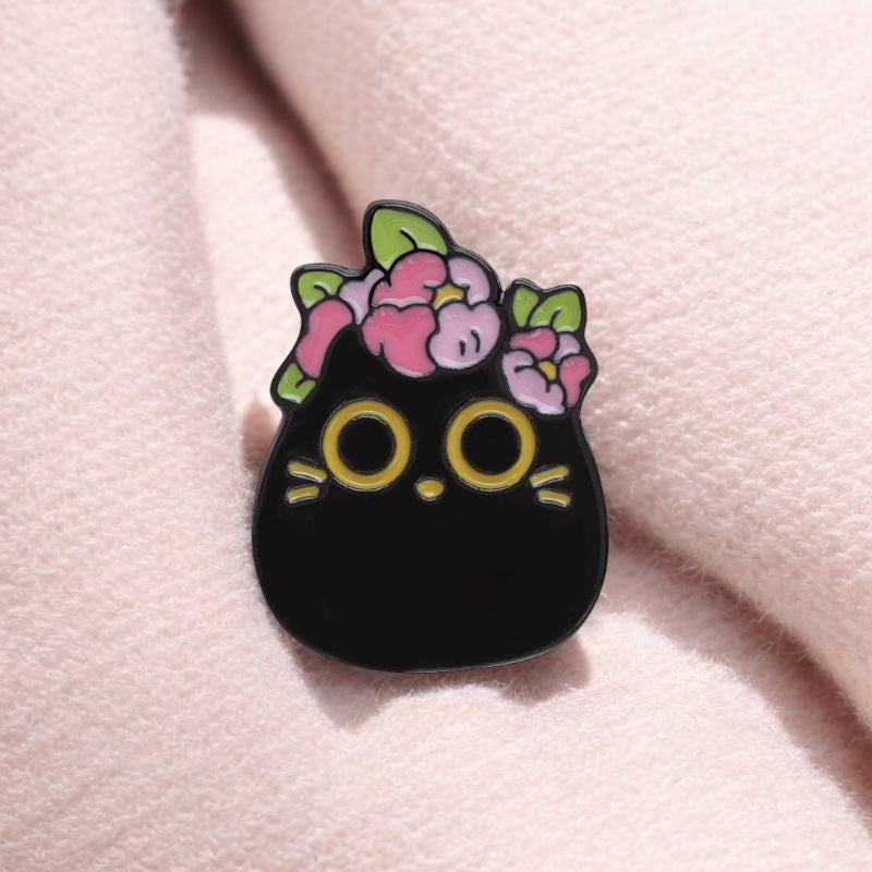 Pin's Broche Email | Chats Fleurs sur la tête | Chaton Mignon | Kawaii | Fun | Humour