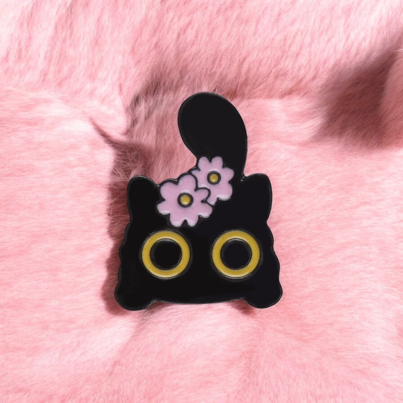 Pin's Broche Email | Chats Fleurs sur la tête | Chaton Mignon | Kawaii | Fun | Humour