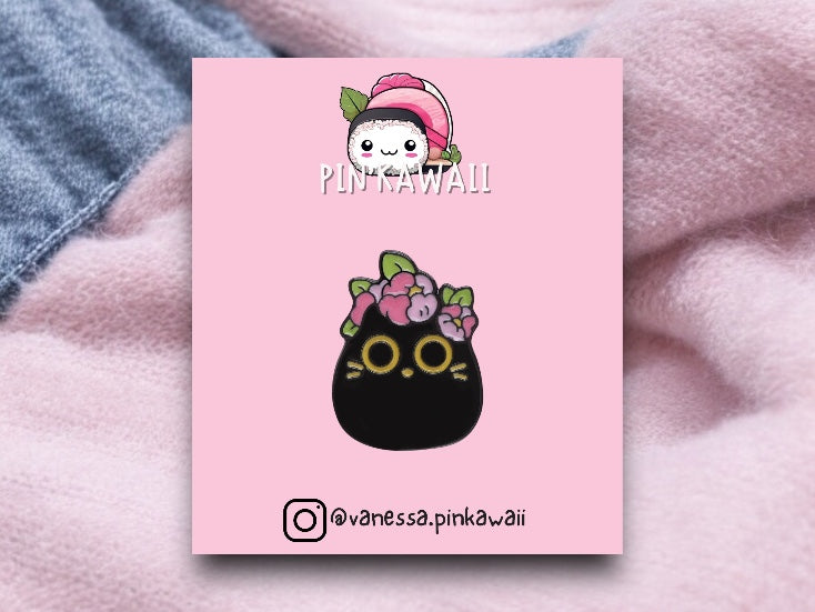 Pin's Broche Email | Chats Fleurs sur la tête | Chaton Mignon | Kawaii | Fun | Humour