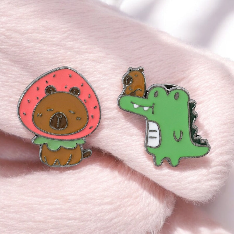 Pin's Broche Email | Cappy et Crocodile ou Fraise | Meilleurs Amis | Kawaii | Fun | Humour Mignon