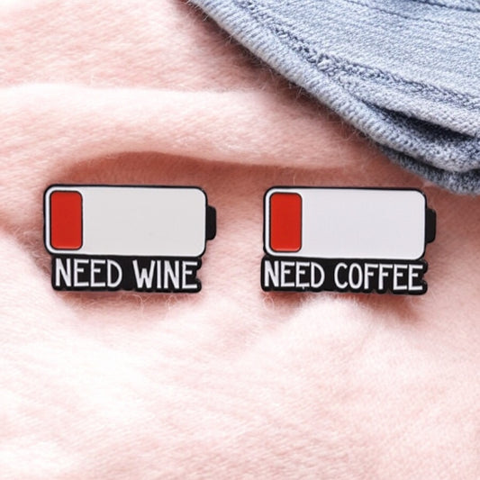 Pin's Broche Email | Need Coffee ou Need Wine | Humeur Forme Pourcent | Energie | Humour | Kawaii | Mignon