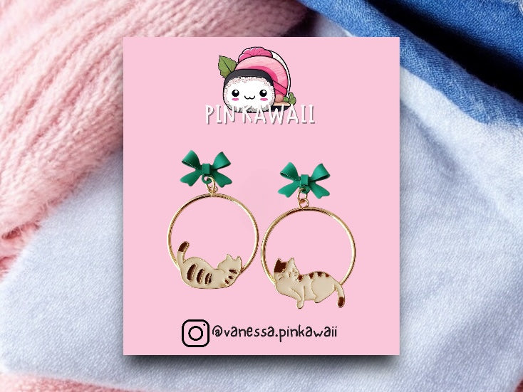 Boucles Oreilles | Pendants d'oreilles | Chat | Cuivre Plaqué Or Kawaii Mignon