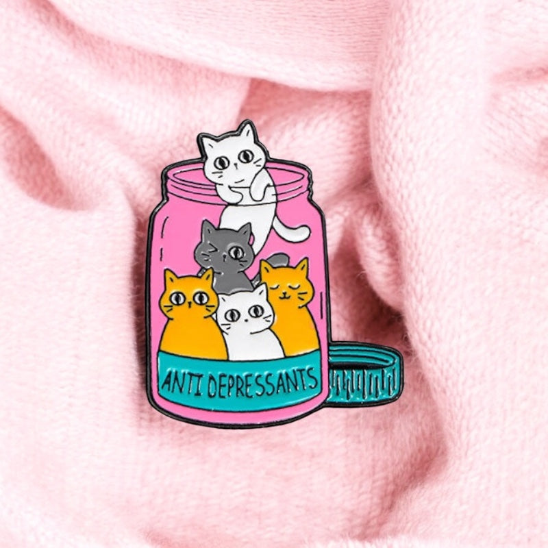 Pin's Broche Email | Antidépresseur Chat Humour | Amoureux des Chats | Kawaii | Mignon