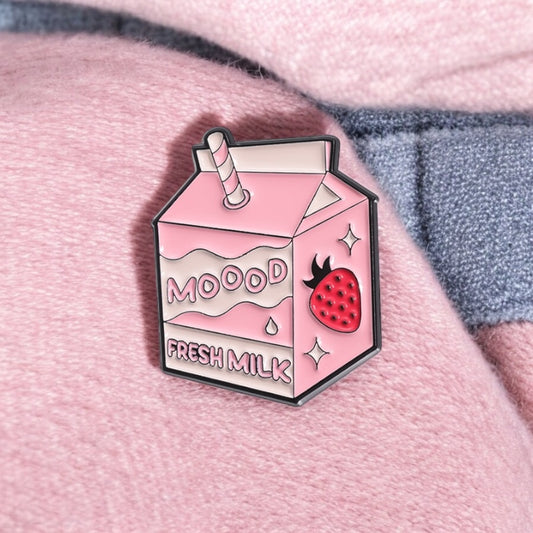 Pin's Broche Email | Brique Lait Fraise Milk | Boisson Sucrée | Lait | Mignon Rose | Kawaii