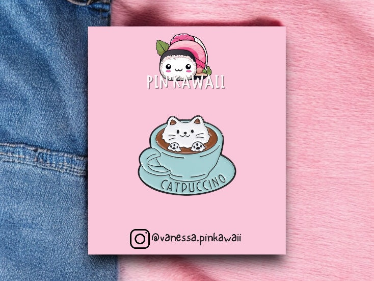 Pin's Broche Email | Tasse de Café | CatPuccino | Capuccino | Mignon |Kawaii | Fun | Humour