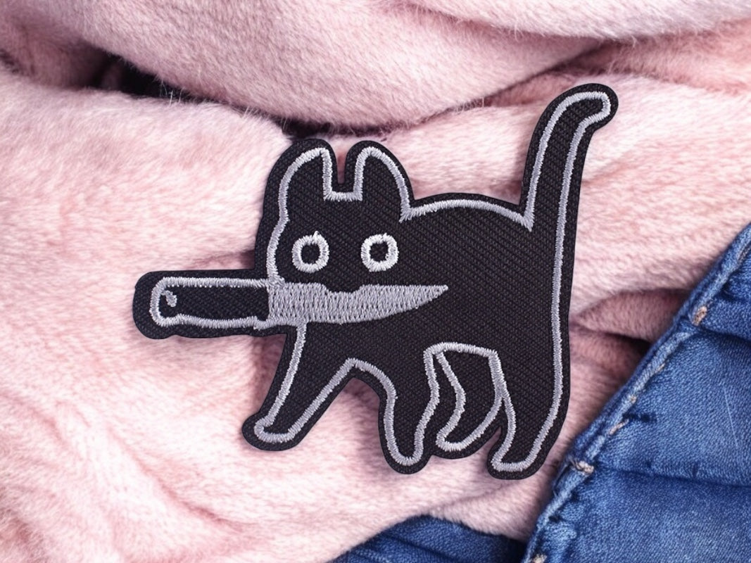 Embroidery Fabric | Patch Iron-on Ecusson Cat Knife | Humor | Cute Cartoon | Kawaii