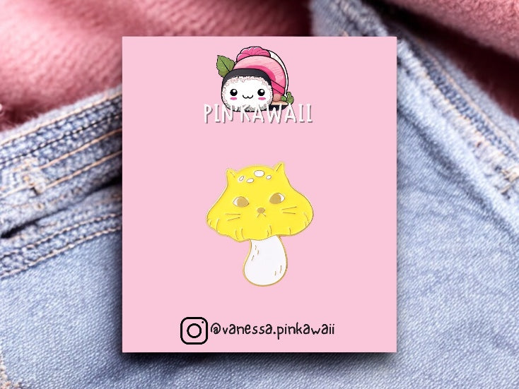 Pin's Broche Email | Champignon Chat | Mignon | Kawaii | Fun | Humour