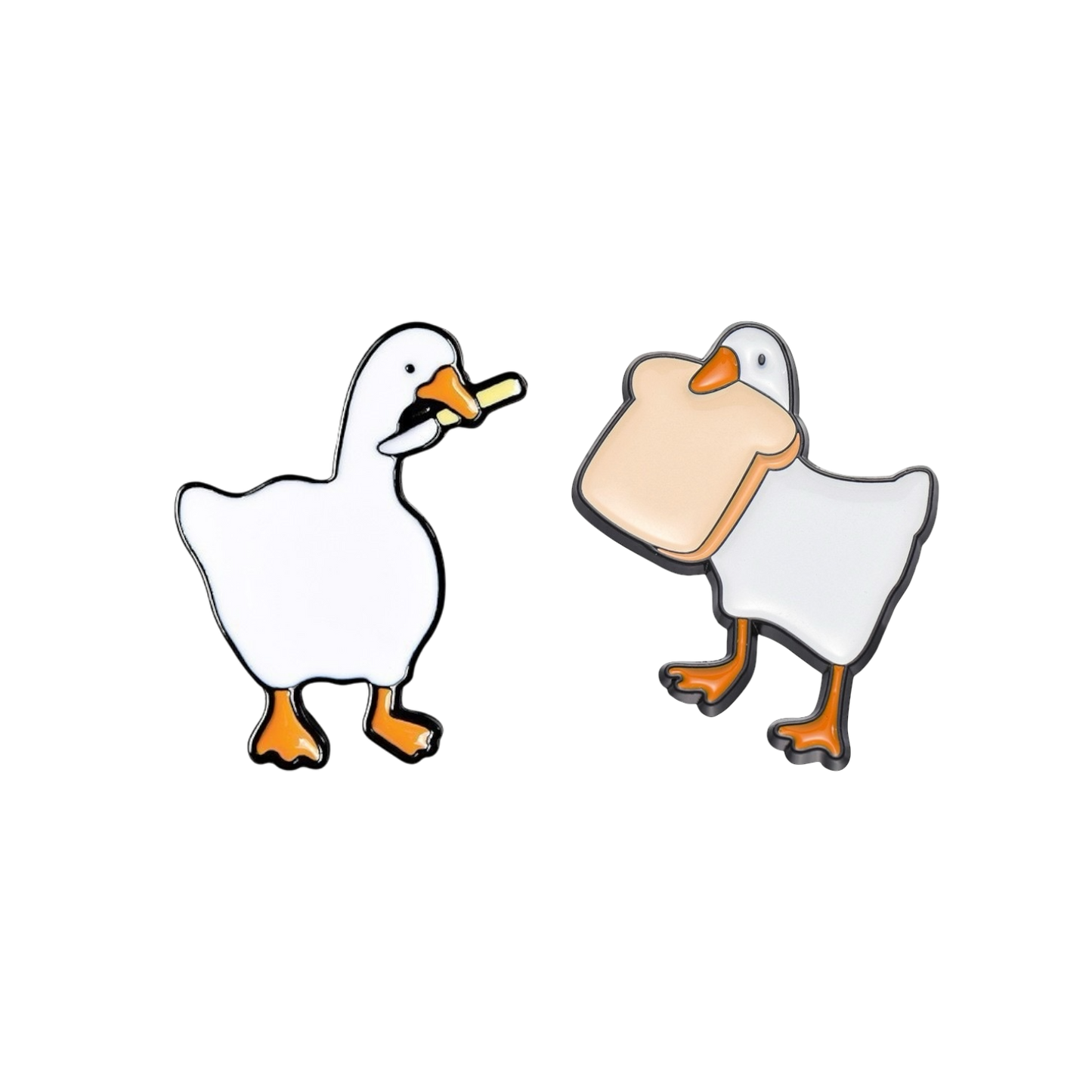 Lot de 2 Pin's Broche Email | Canard Couteau Tartine | Mignon | Kawaii | Fun | Humour A partager