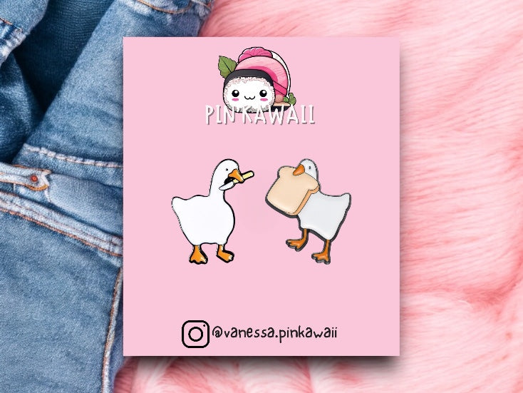 Lot de 2 Pin's Broche Email | Canard Couteau Tartine | Mignon | Kawaii | Fun | Humour A partager