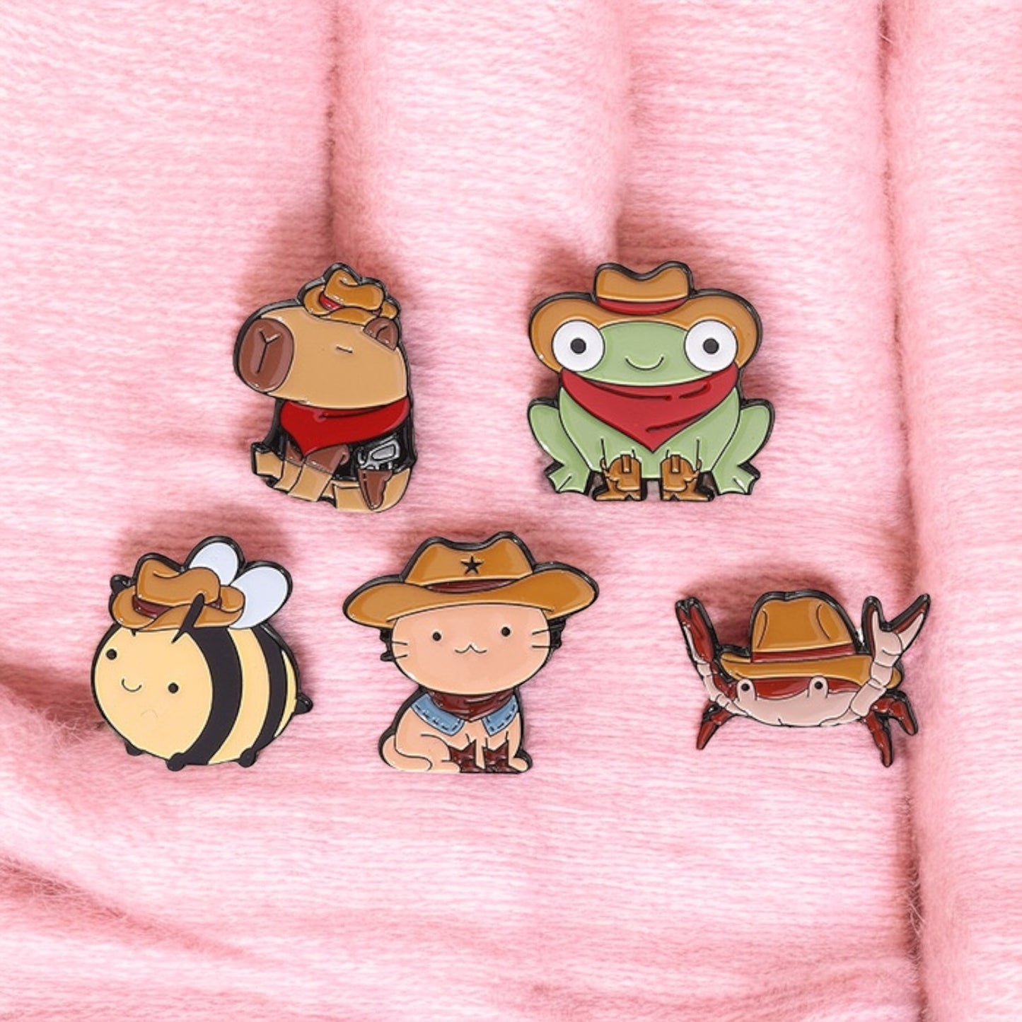 Pin's Broche Email | Mignon Chapeau CowBoy | Grenouille Cappy Chat Abeille Crabe | Kawaii | Fun | Mignon Dessin Animé