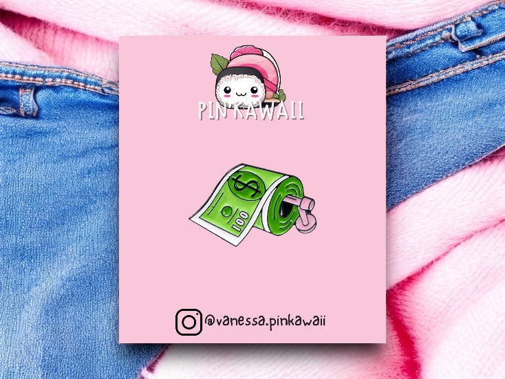 Pin's Broche Email | Liasse de Billet | Argent Monnaie | Humour | Kawaii | Mignon Papier Toilette ou Ailes ange