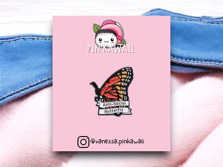 Pin's Broche Email | Papilon Anti Social | Cute | Mignon | Kawaii | Fun | Humour