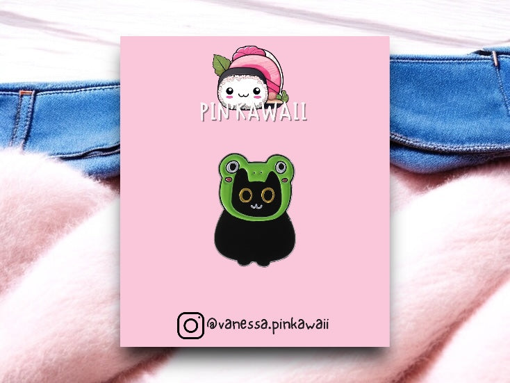 Pin's Broche Email | Chat chapeau Grenouille | Humour | Mignon | Fun | Kawaii