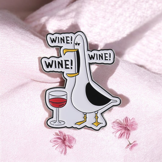 Pin's Broche Email | Canard Wine Wine Wine | Vin | Humour | Mignon | Fun | Kawaii