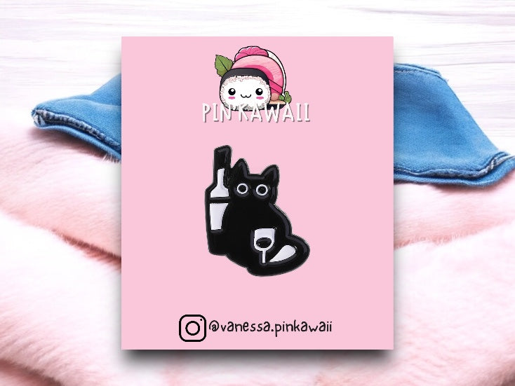 Pin's Broche Email | Chat Verre de Vin | Chat | Cute Mignon | Humour Fun Amoureux de Vin | Kawaii