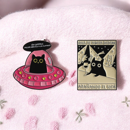 Pin's Broche Email | Chat Extra Terrestre Ovni Soucoupe Volante | Kawaii | Humour Fun Amoureux des Chats Dessin Animé