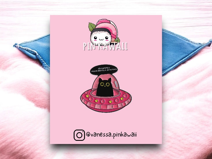 Pin's Broche Email | Chat Extra Terrestre Ovni Soucoupe Volante | Kawaii | Humour Fun Amoureux des Chats Dessin Animé