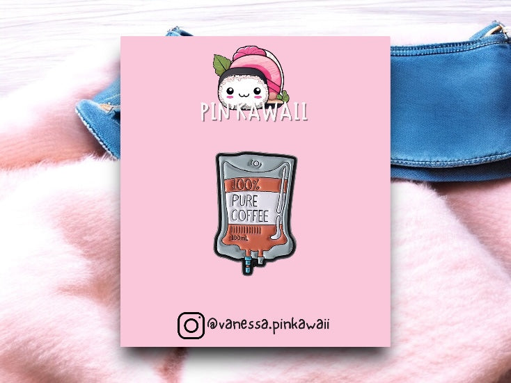 Pin's Broche Email | Perfusion de Café | Coffee | 100% Café | Mignon |Kawaii | Fun | Humour