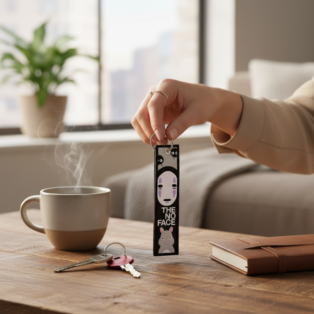 Porte Clés Tissu Brodé | Fantôme Sans Visage | Mignon | Bande Dessinée | Kawaii