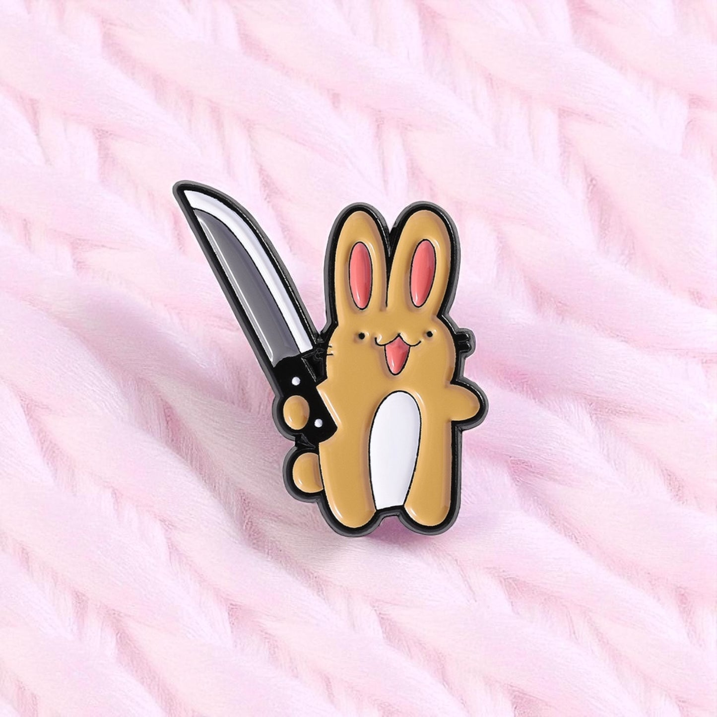 Pin's Broche Email | Lapin Ciseaux ou Couteau | Mignon | Kawaii | Fun | Humour