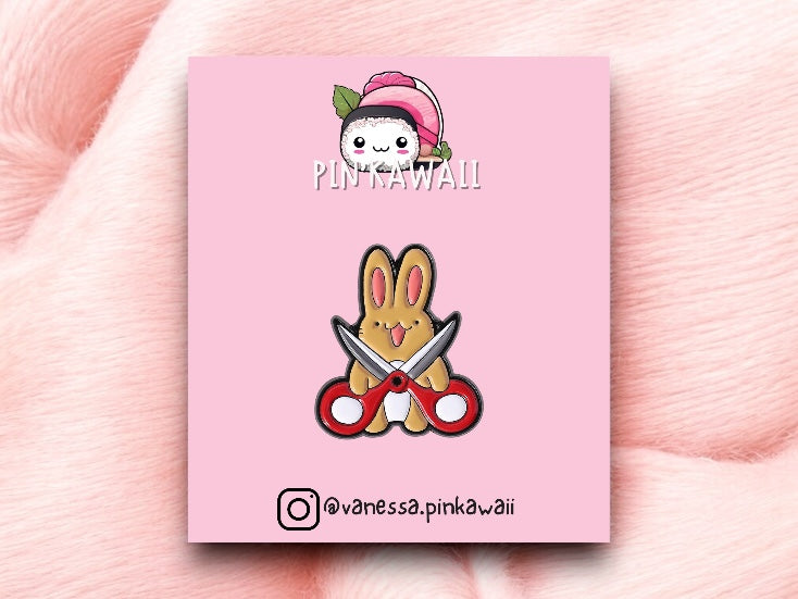 Pin's Broche Email | Lapin Ciseaux ou Couteau | Mignon | Kawaii | Fun | Humour