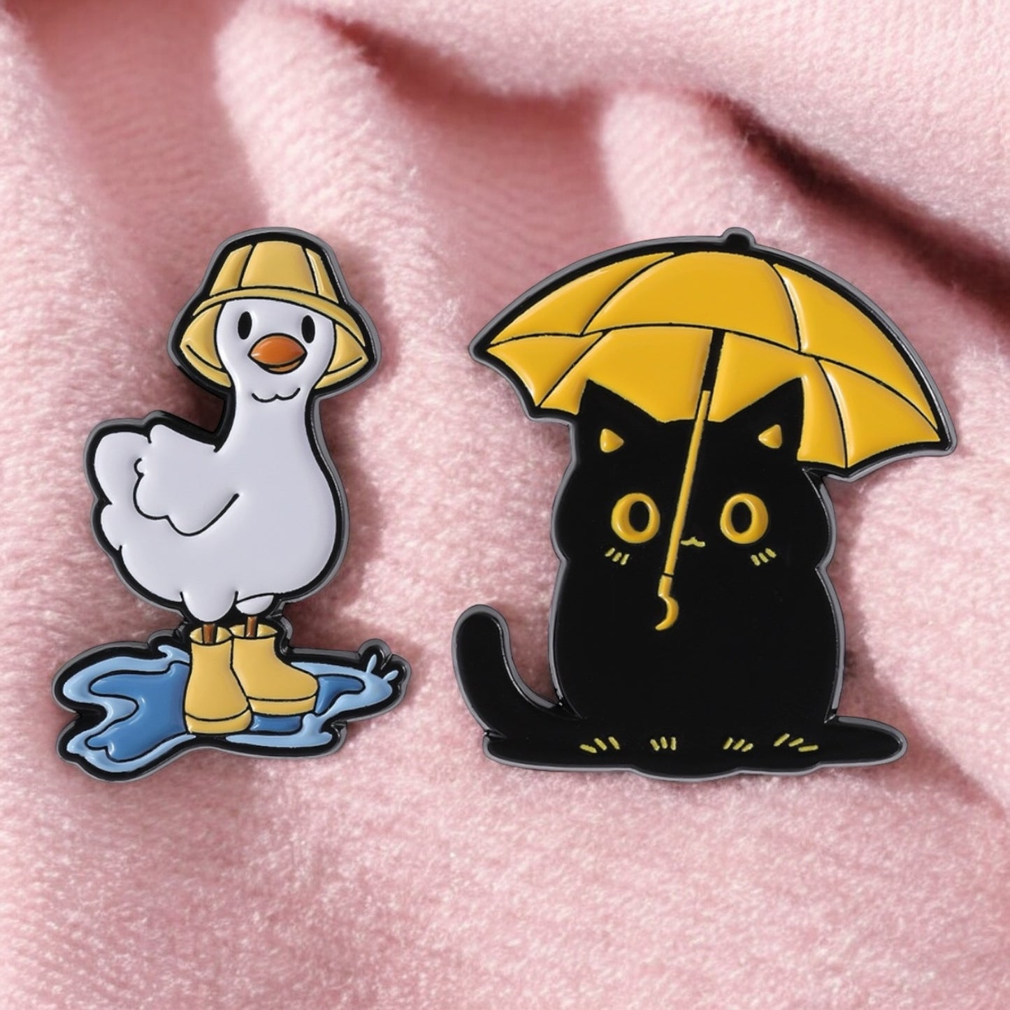 Pin's Broche Email |  Chat ou Canard Parapluie | Chat | Humour Dessin Animé | Kawaii | Fun