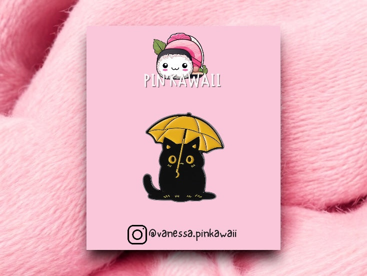 Pin's Broche Email |  Chat ou Canard Parapluie | Chat | Humour Dessin Animé | Kawaii | Fun