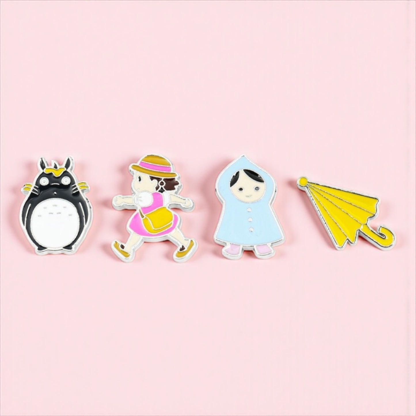 Lot de 4 Pin's Broche Email | Mignon Chat Lapin Kawaii Bleu et Blanc | Humour | Kawaii Mignon