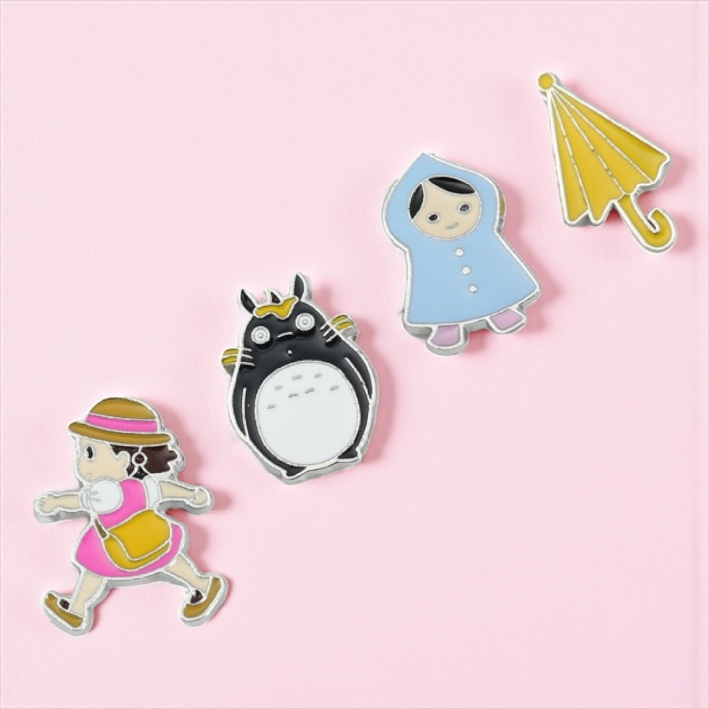 Lot de 4 Pin's Broche Email | Mignon Chat Lapin Kawaii Bleu et Blanc | Humour | Kawaii Mignon