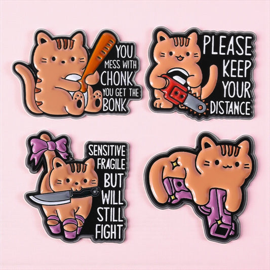 Pin's Broche Email | Chat Couteau Pistolet | Chat | Cute Mignon | Humour Fun | Kawaii