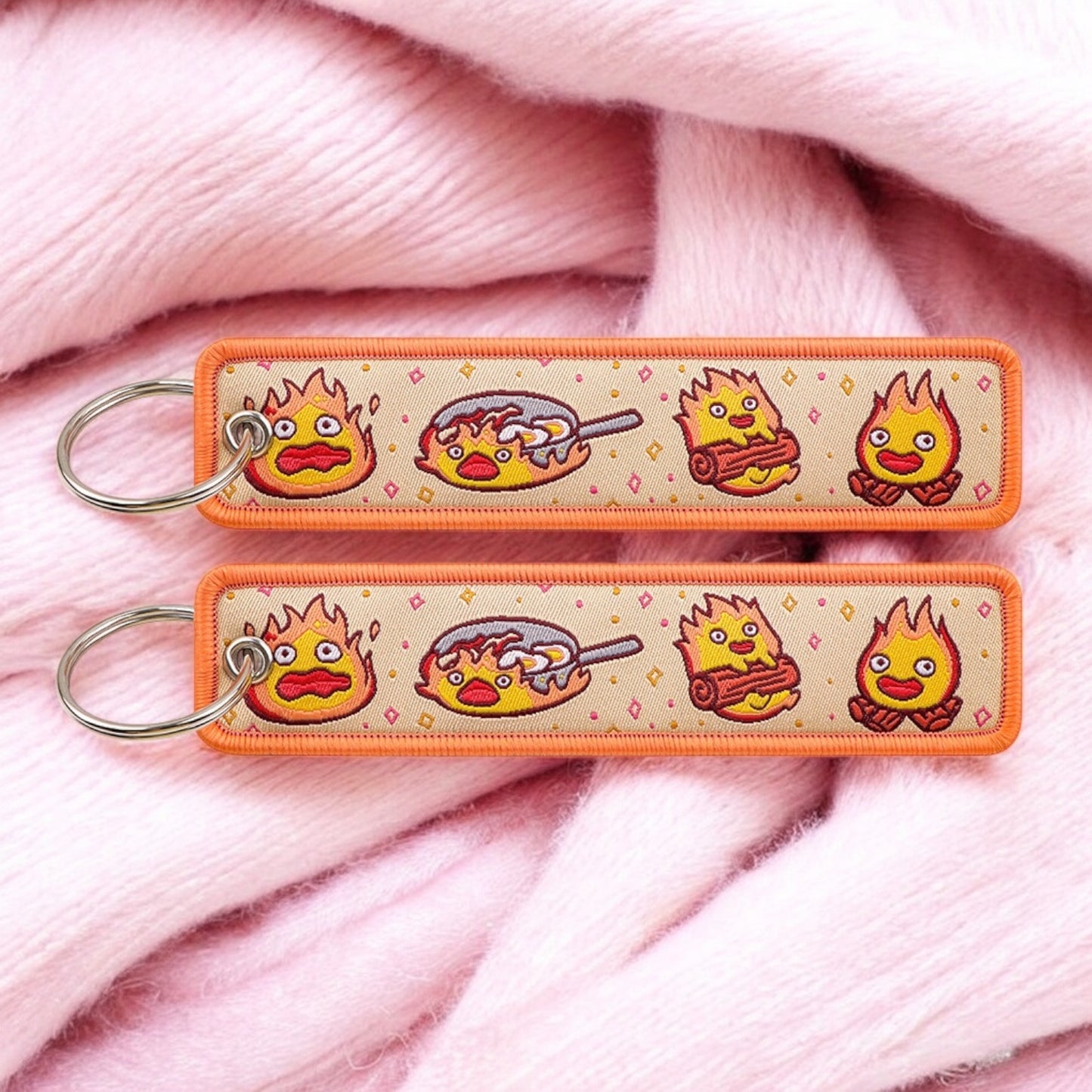 Porte Clés Tissu Brodé | Petit Feu | Mignon | Bande Dessinée | Kawaii