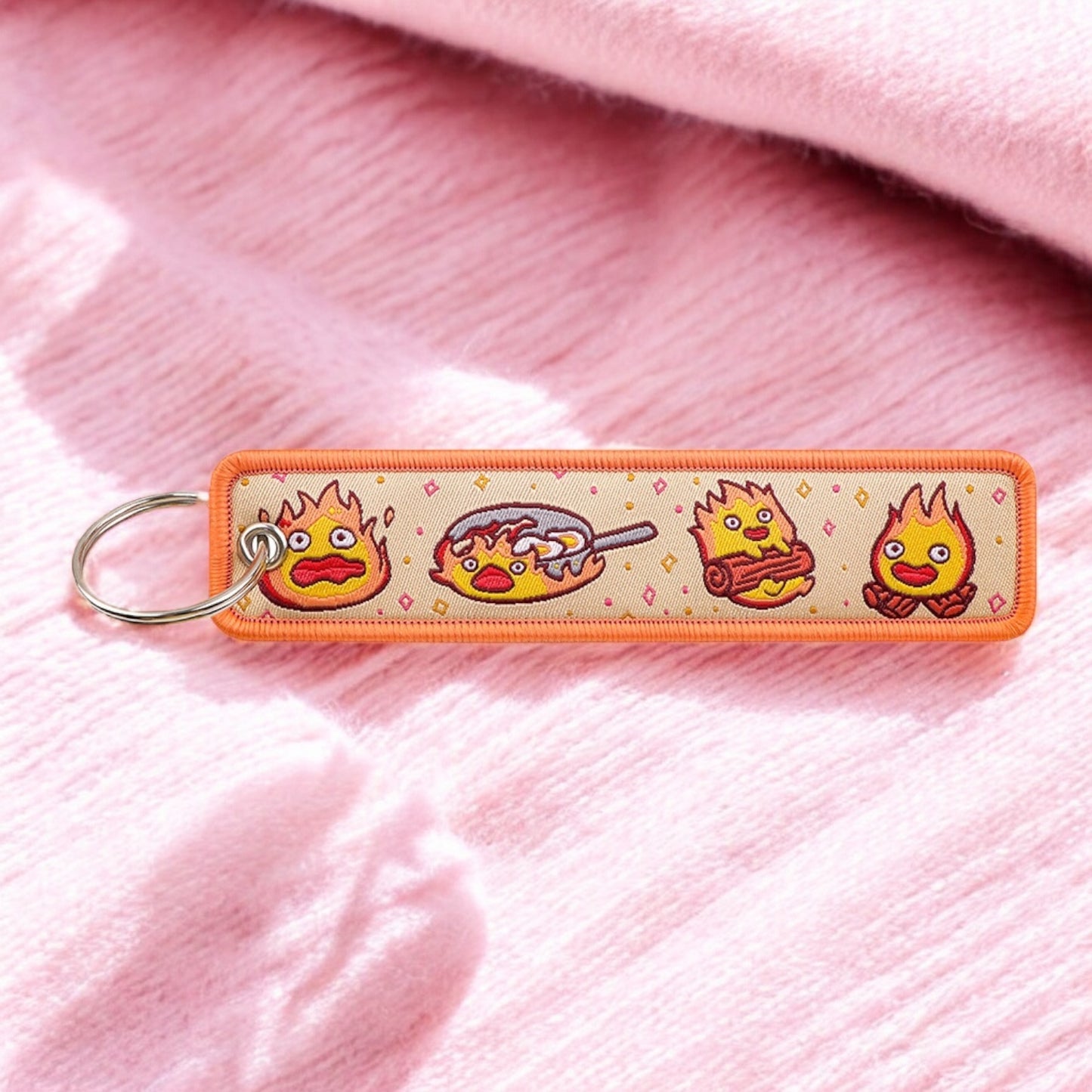 Porte Clés Tissu Brodé | Petit Feu | Mignon | Bande Dessinée | Kawaii