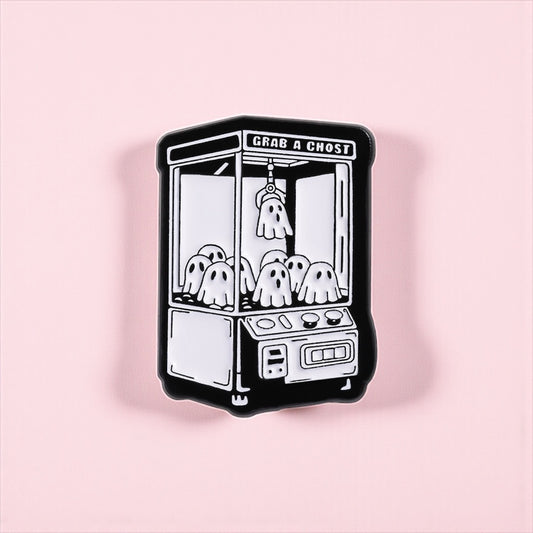 Pin's Broche Email | Fantôme Grapin Machine | Fantôme | Cute Mignon | Humour Fun Halloween Horreur | Kawaii