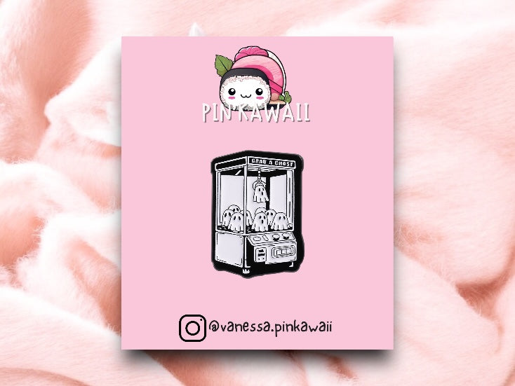 Pin's Broche Email | Fantôme Grapin Machine | Fantôme | Cute Mignon | Humour Fun Halloween Horreur | Kawaii