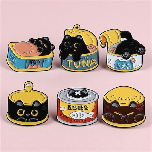 Pin's Broche Email |  Chat Boite de conserve | Amoureux des Chats | Humour Dessin Animé | Kawaii | Fun