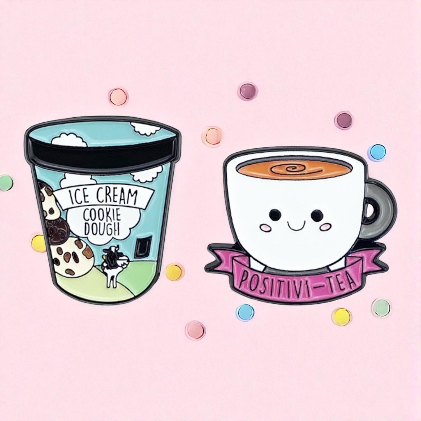 Pin's Broche Email | Mignon Tasse de Thé ou Pot Glace | Jeu de Mots | Kawaii | Fun | Mignon Dessin Animé