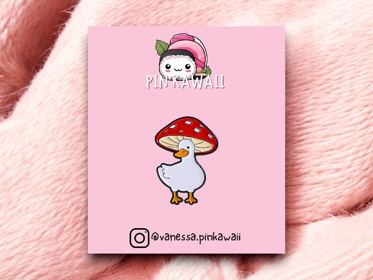 Pin's Broche Email | Canard ou Chat Chapeau Champignon | Mignon | Kawaii | Fun | Humour