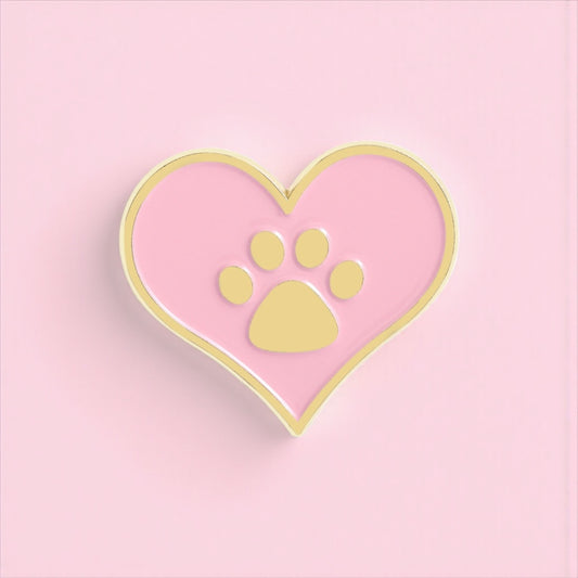 Pin's Broche Email | Coeur Rose | Pate de Chien ou Chat | Animaux de compagnie | Kawaii