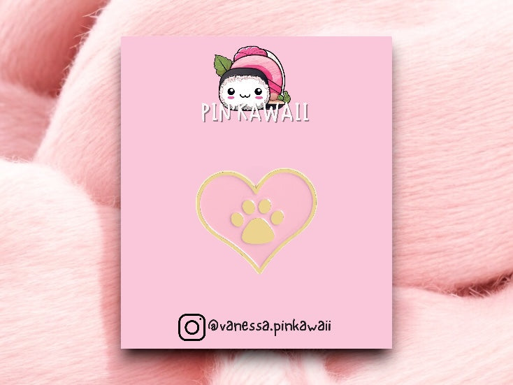Pin's Broche Email | Coeur Rose | Pate de Chien ou Chat | Animaux de compagnie | Kawaii