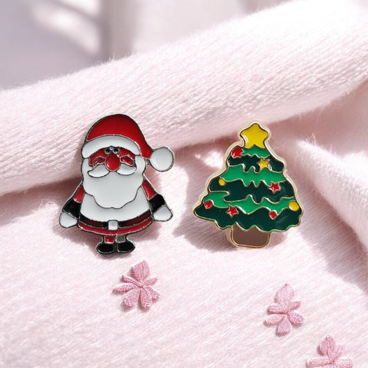 Lot de 2 Pin's Broche Email | Noël | Kawaii Mignon | Fun | Humour Décoration Noël Fête fin Année