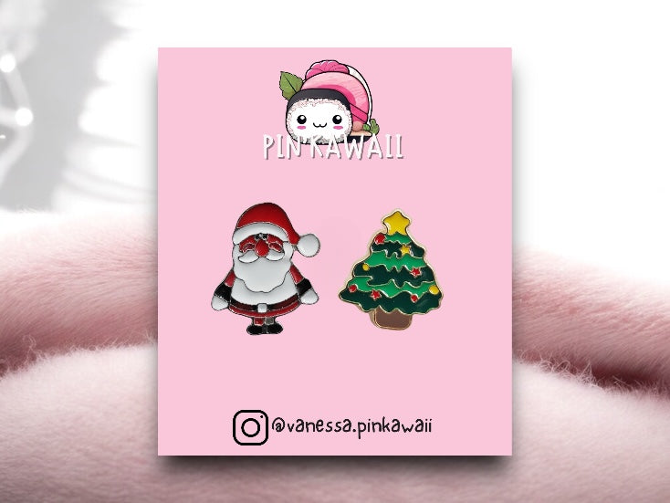 Lot de 2 Pin's Broche Email | Noël | Kawaii Mignon | Fun | Humour Décoration Noël Fête fin Année