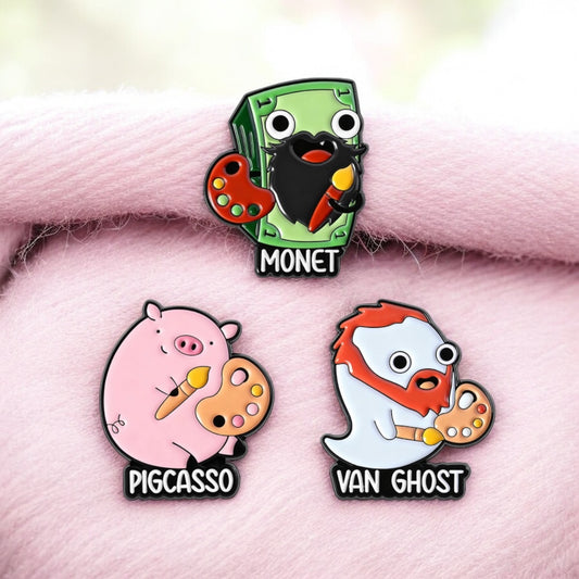 Pin's Broche Email | Cochon Fantome Billets Peintre Mignon Kawaii | Kawaii | Animal Dessin Animé Humour
